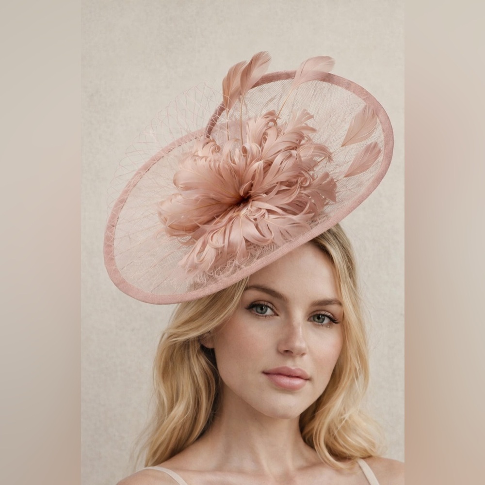 Blush Pink Feather & Veil Fascinator | Kentucky Derby, Oaks, Wedding Headpiece